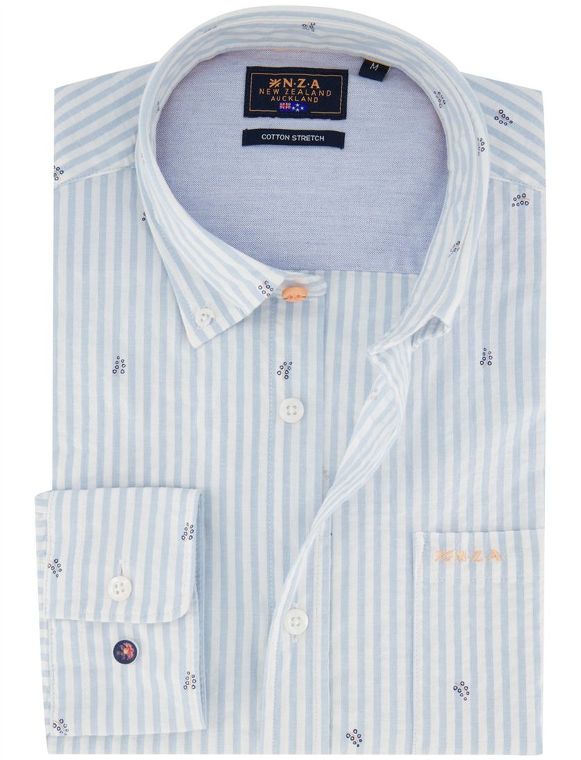 Overhemd New Zealand lichtblauw streepjes normale fit