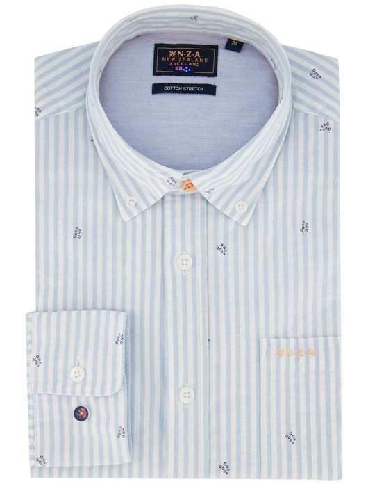 New Zealand overhemd lichtblauw gestreept