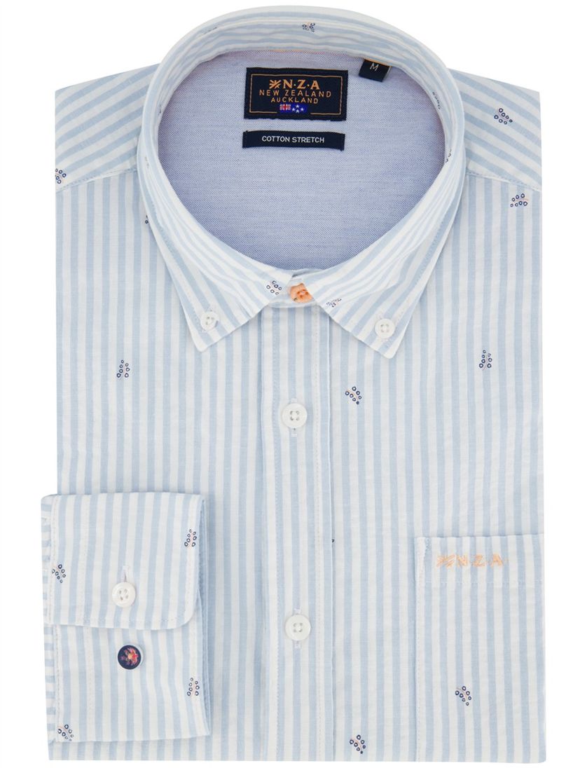 Overhemd New Zealand lichtblauw streepjes normale fit