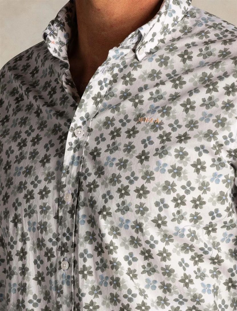 Overhemd New Zealand donkerblauw bloemetjes print