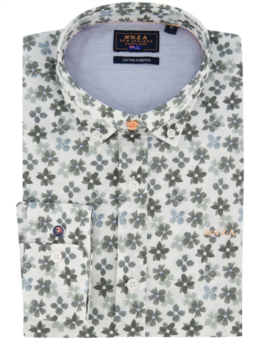 Overhemd New Zealand donkerblauw bloemetjes print