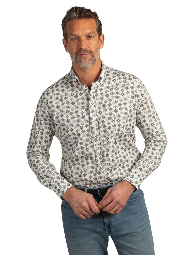 Overhemd New Zealand donkerblauw bloemetjes print