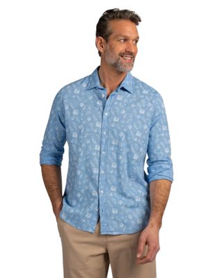 New Zealand Blauwe overhemd New Zealand bloemen print normale fit