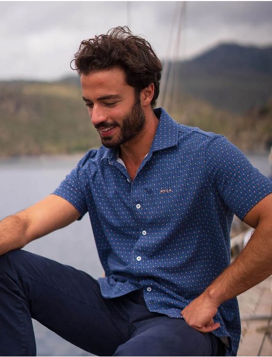 New Zealand casual overhemd blauw geprint