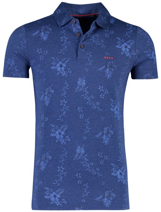 NZA polo blauw bloemen printje normale fit