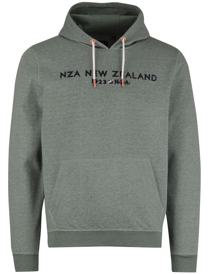 Hoodie met buidelzak New Zealand groen gemeleerd en oranje details