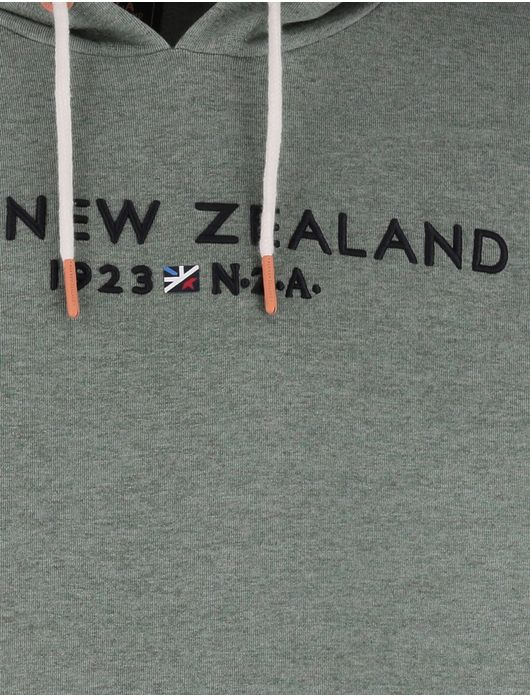 New Zealand hoodie met buidelzak groen en oranje details