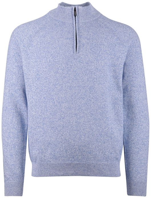 New Zealand trui half zip blauw gemeleerd