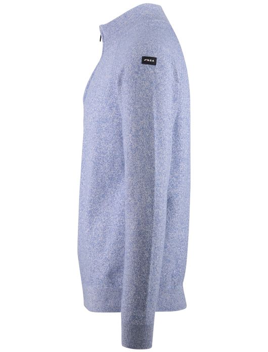 New Zealand trui half zip blauw gemeleerd