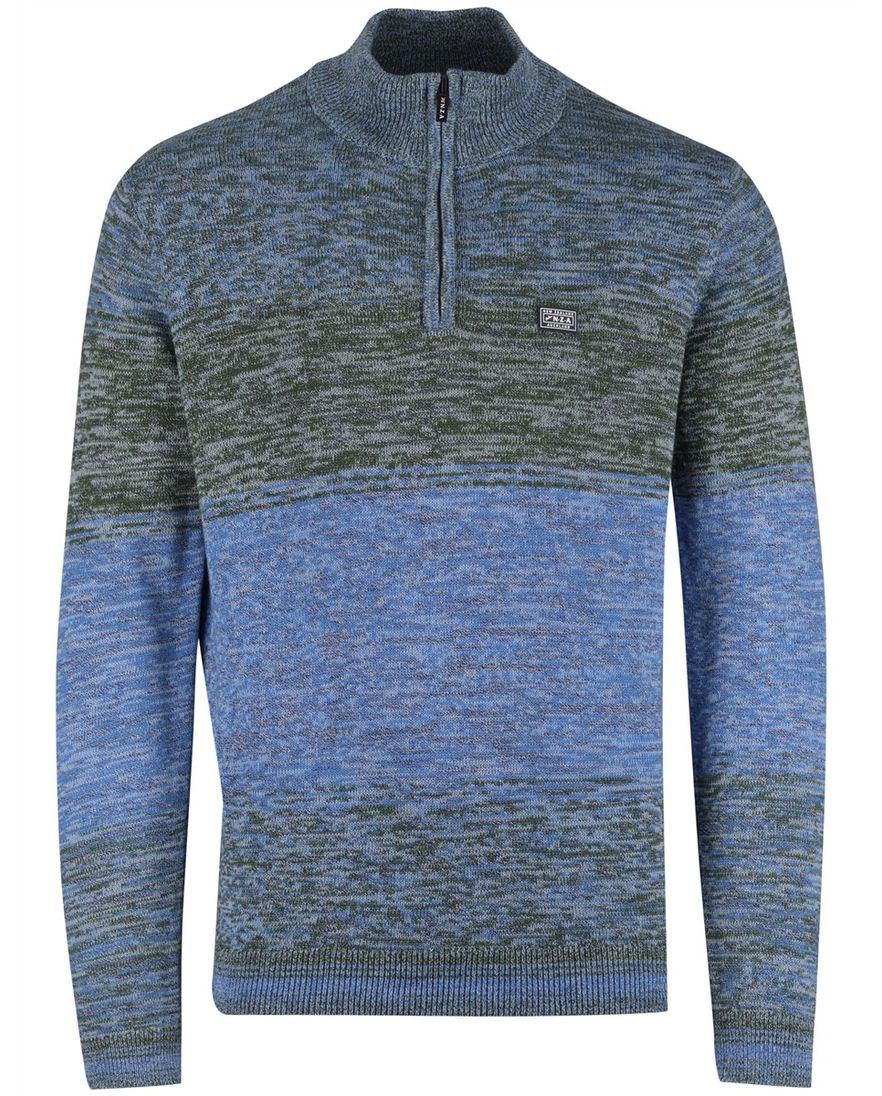 New Zealand gemeleerde trui blauw groen gebreid gestreept