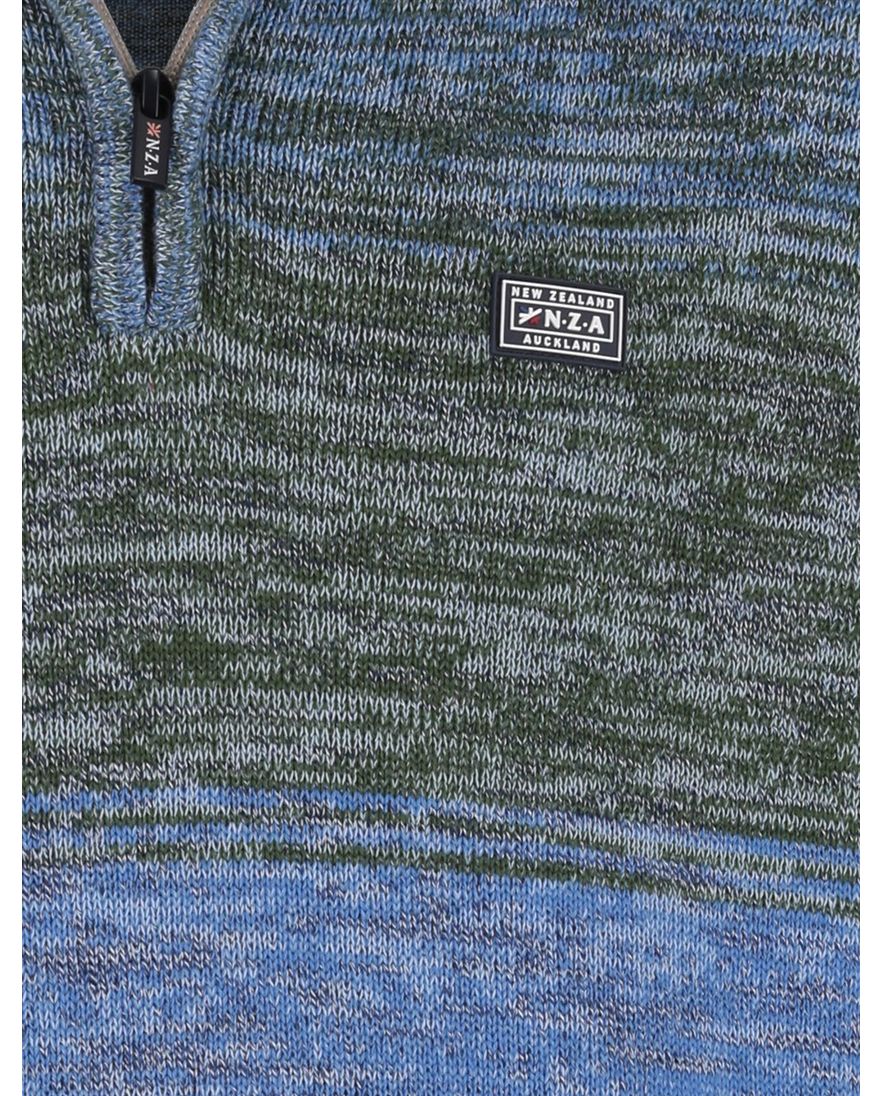 New Zealand gemeleerde trui blauw groen gebreid gestreept