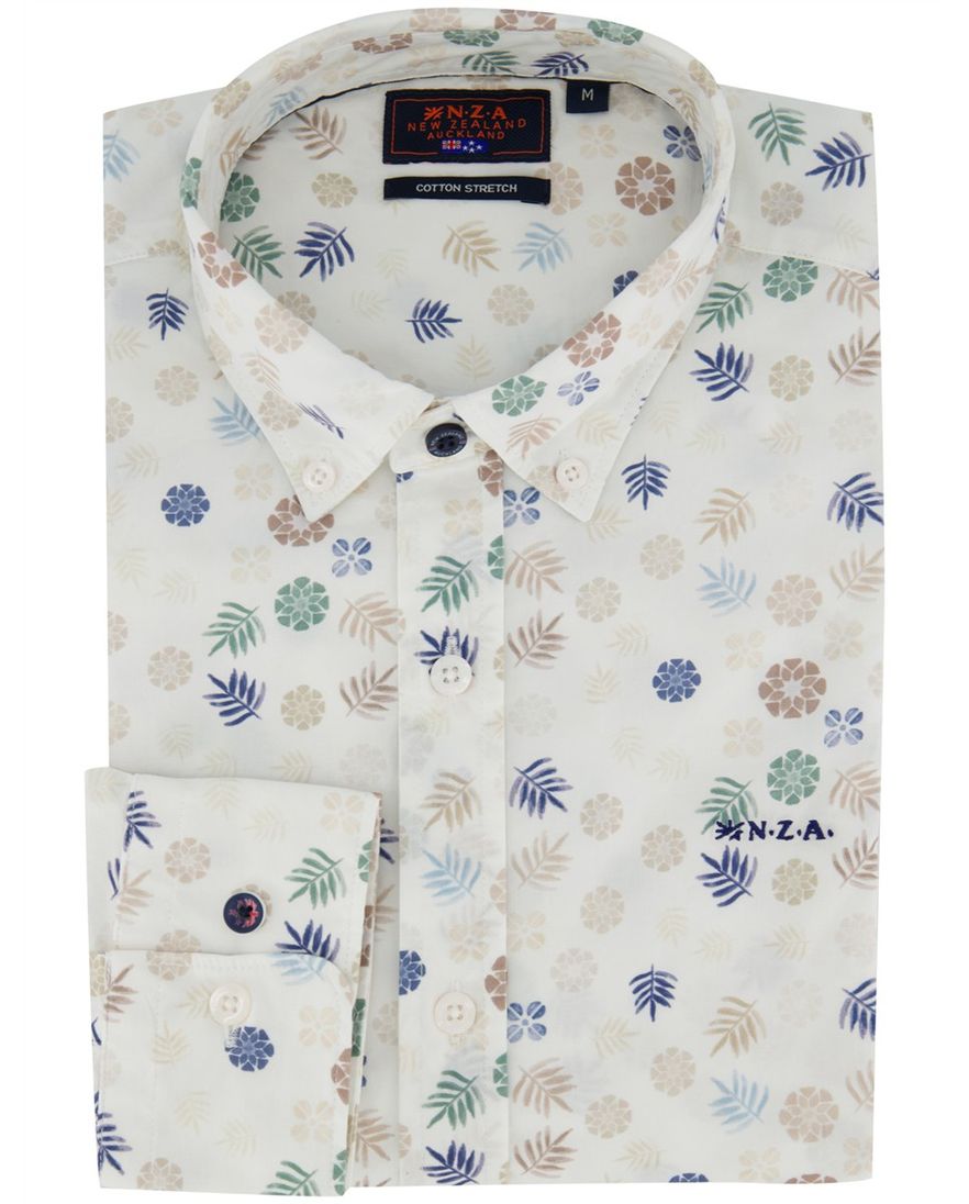 Beige geprint overhemd New Zealand normale fit