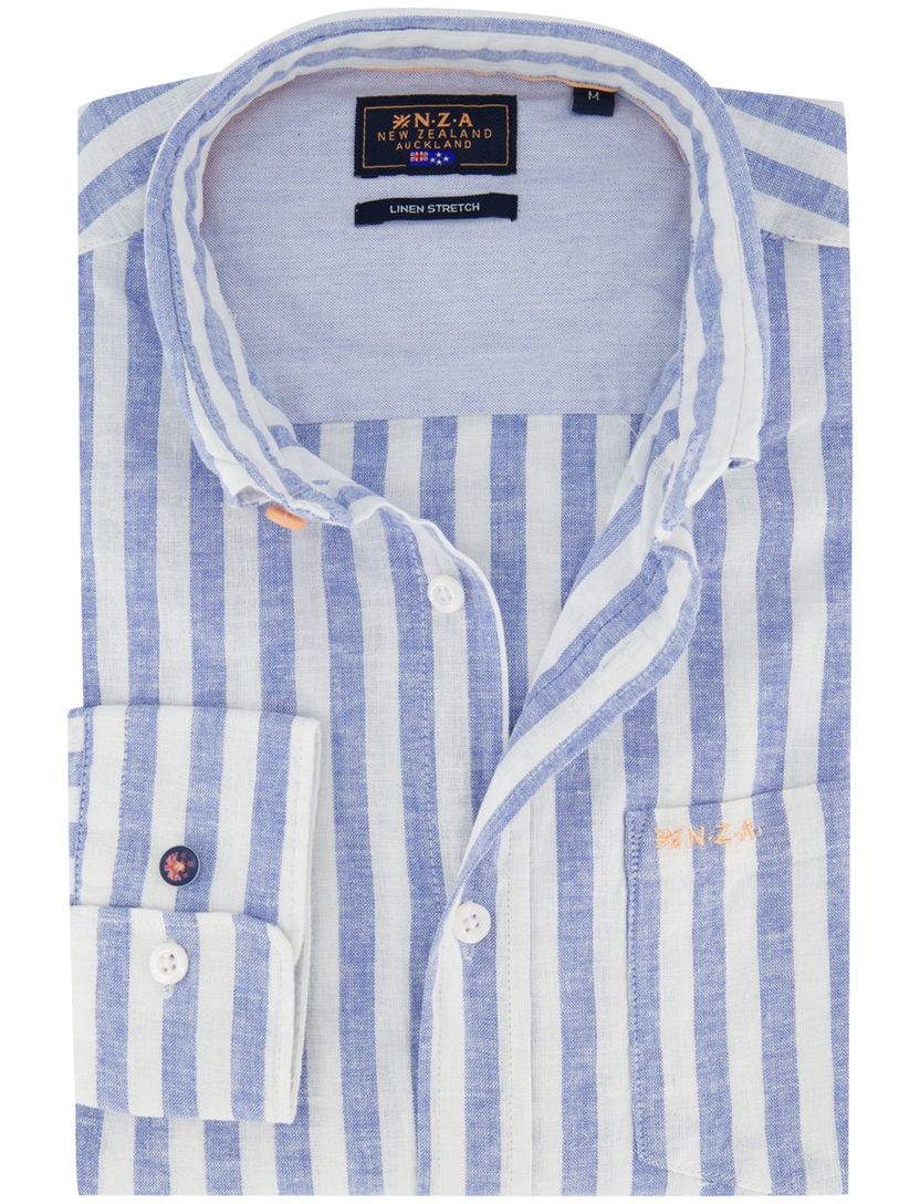 Overhemd New Zealand blauw gestreept normale fit borstzak