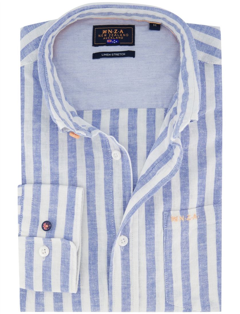 Overhemd New Zealand blauw gestreept normale fit borstzak