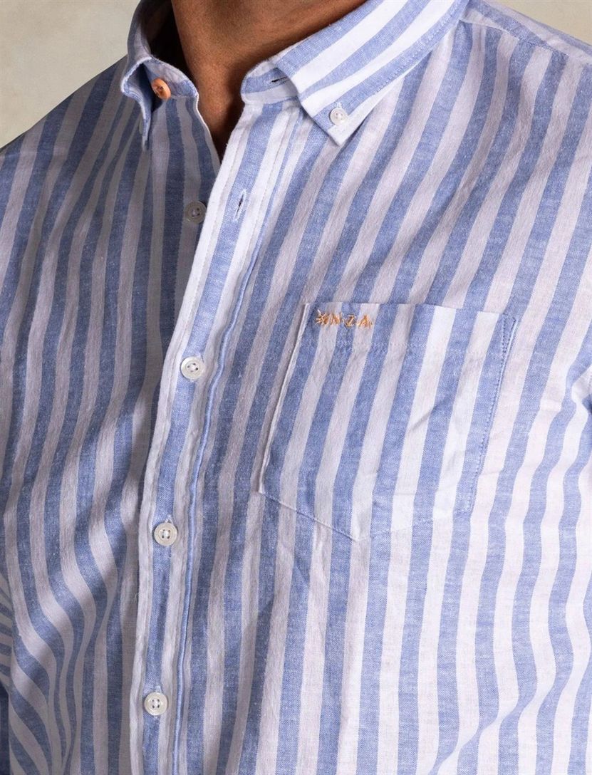 Overhemd New Zealand blauw gestreept normale fit borstzak