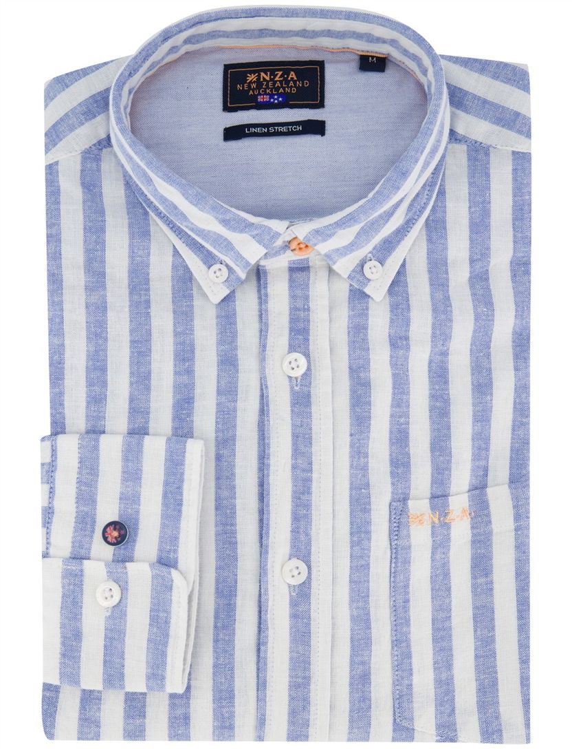 Overhemd New Zealand blauw gestreept normale fit borstzak