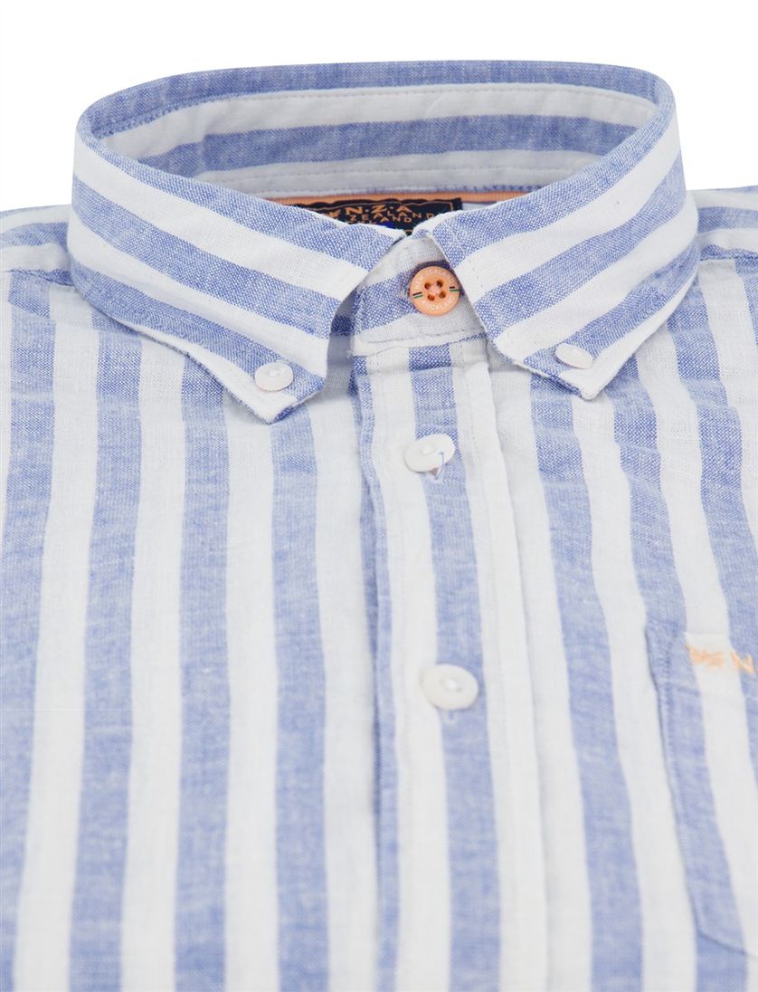 Overhemd New Zealand blauw gestreept normale fit borstzak