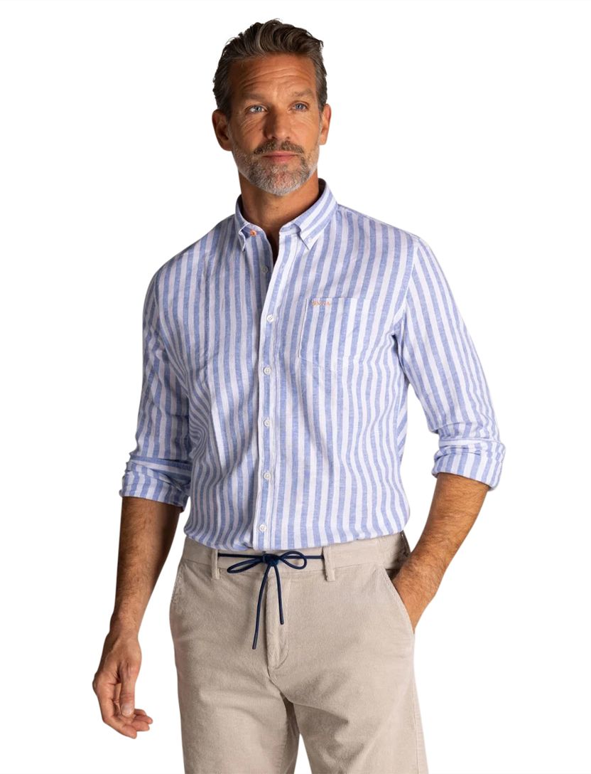 Overhemd New Zealand blauw gestreept normale fit borstzak