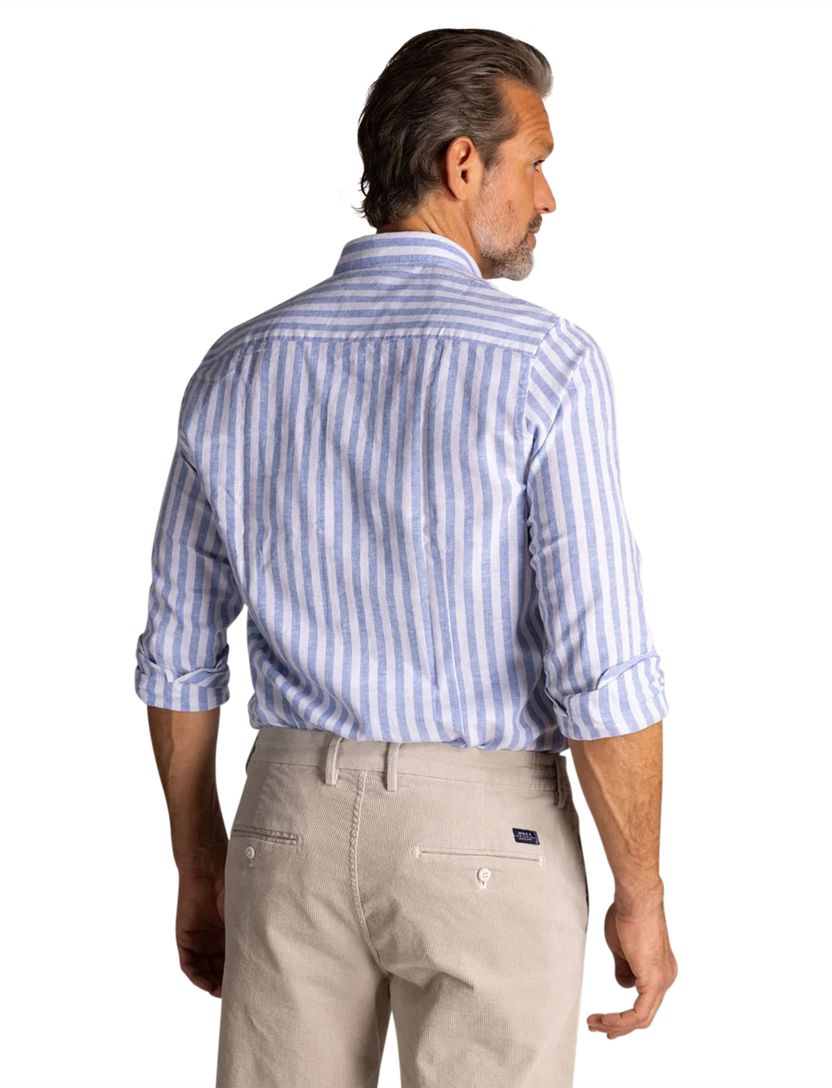 Overhemd New Zealand blauw gestreept normale fit borstzak