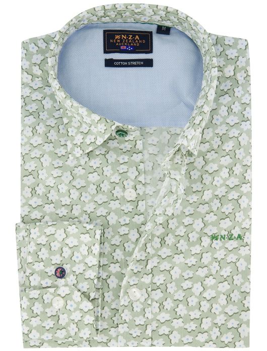 New Zealand overhemd lichtgroen geprint bloemen