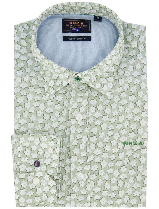 New Zealand overhemd lichtgroen geprint bloemen