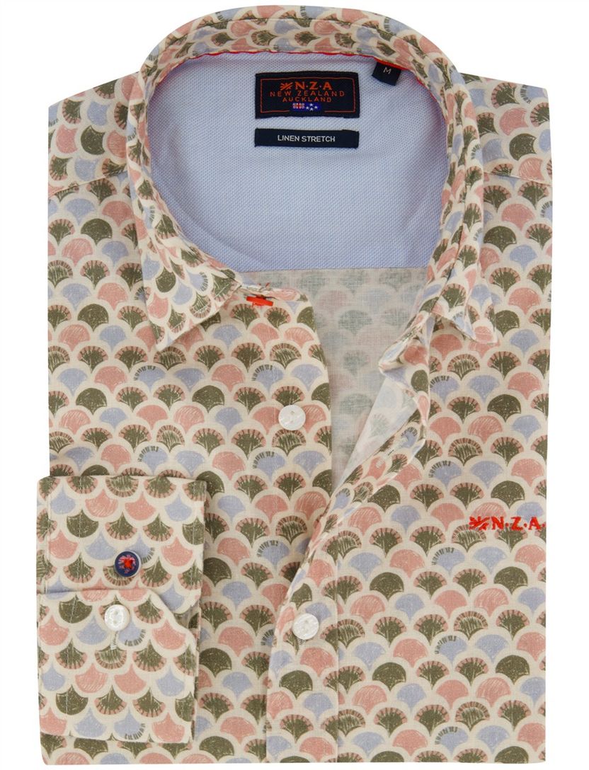 Overhemd New Zealand groen roze printje normale fit