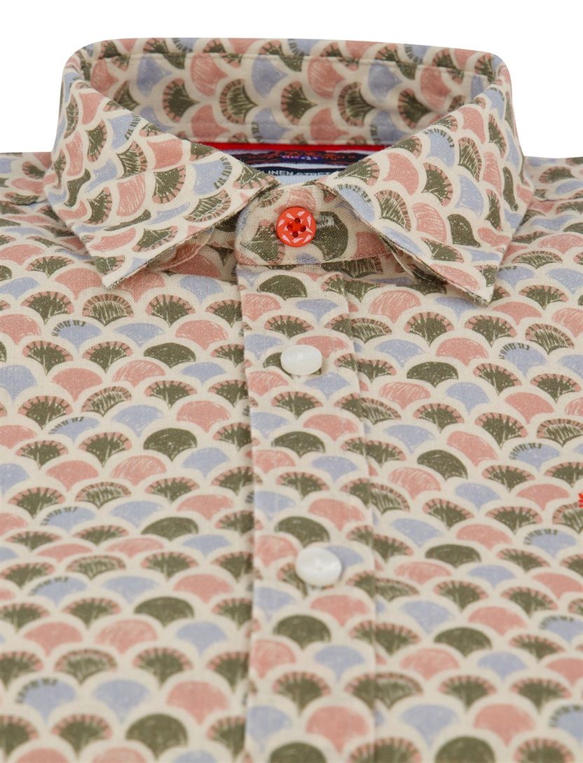 Overhemd New Zealand groen roze printje normale fit