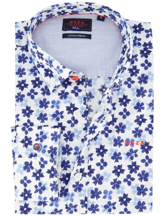 New Zealand overhemd blauw geprint bloemen