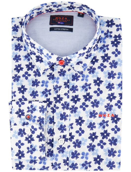 New Zealand overhemd blauw geprint bloemen