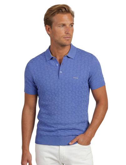 New Zealand Nza polo gebreid met structuur blauw katoen