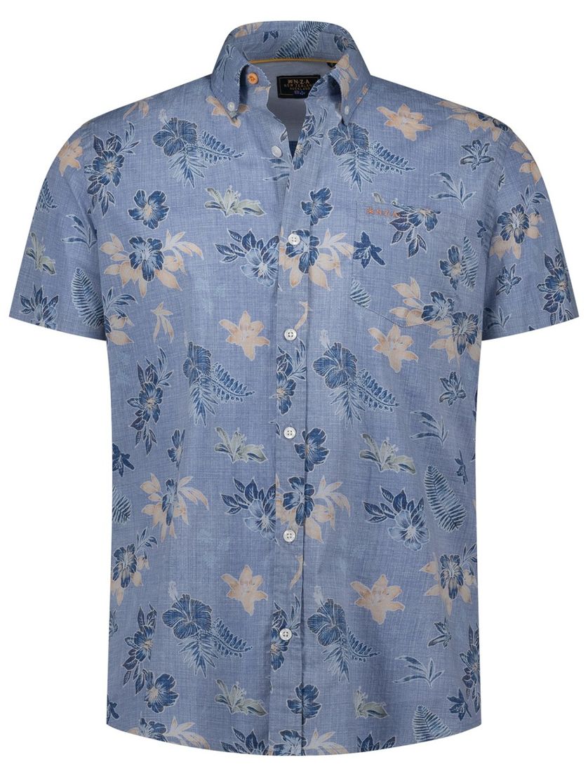 Blauwe geprint casual overhemd New Zealand katoen