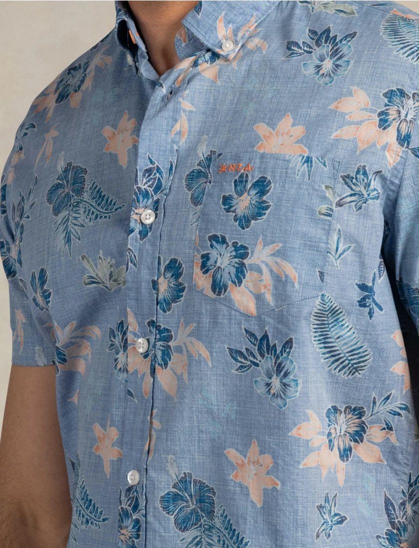 Blauwe geprint casual overhemd New Zealand katoen