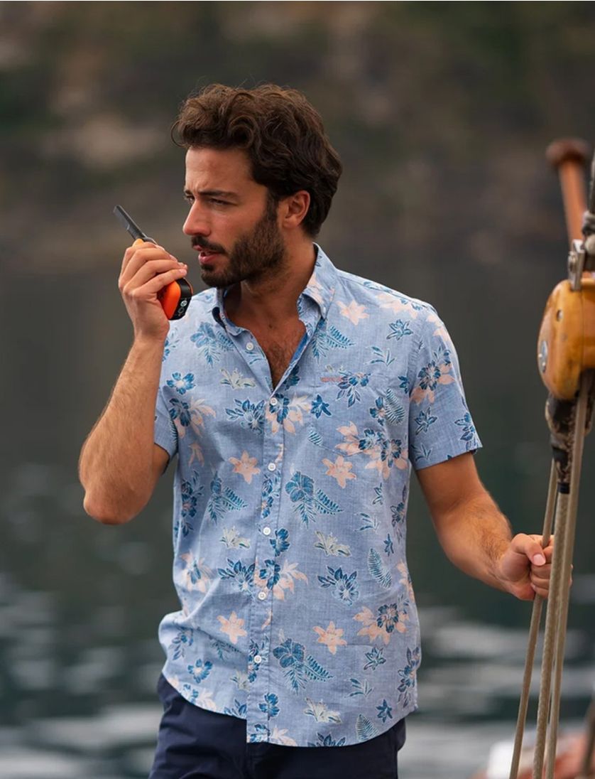 Blauwe geprint casual overhemd New Zealand katoen