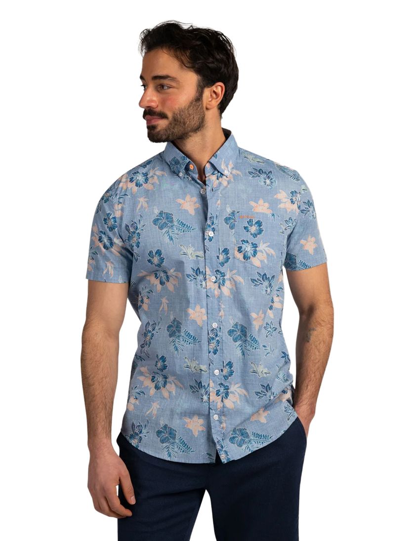 Blauwe geprint casual overhemd New Zealand katoen