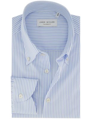 John Miller John Miller overhemd lichtblauw gestreept strijkvrij