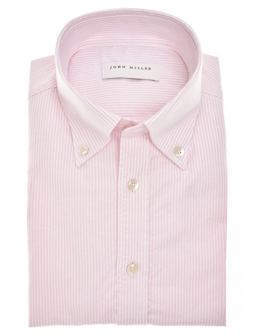 Roze wit overhemd gestreept John Miller Tailored Fit