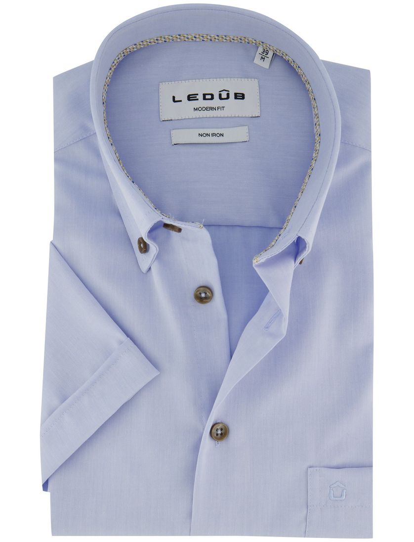 Strijkvrij overhemd lichtblauw Ledub Modern Fit button-down collar