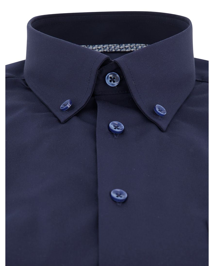 Overhemd navy Ledub modern fit korte mouw donkerblauwe knopen