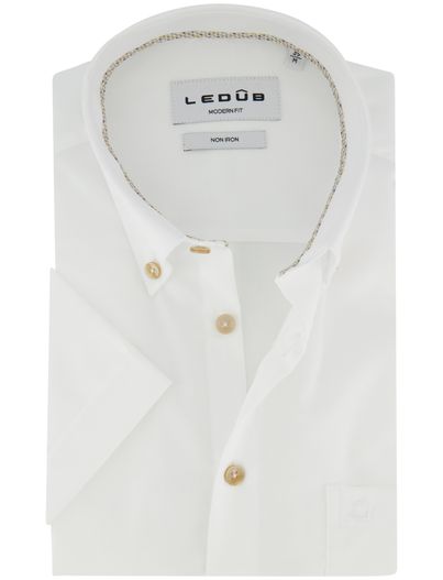 Ledub Overhemd Ledub Modern Fit korte mouw button-down boord wit