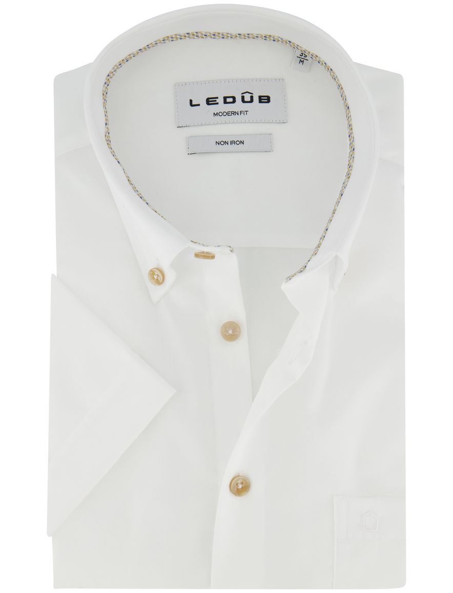 Overhemd Ledub Modern Fit korte mouw button-down boord wit