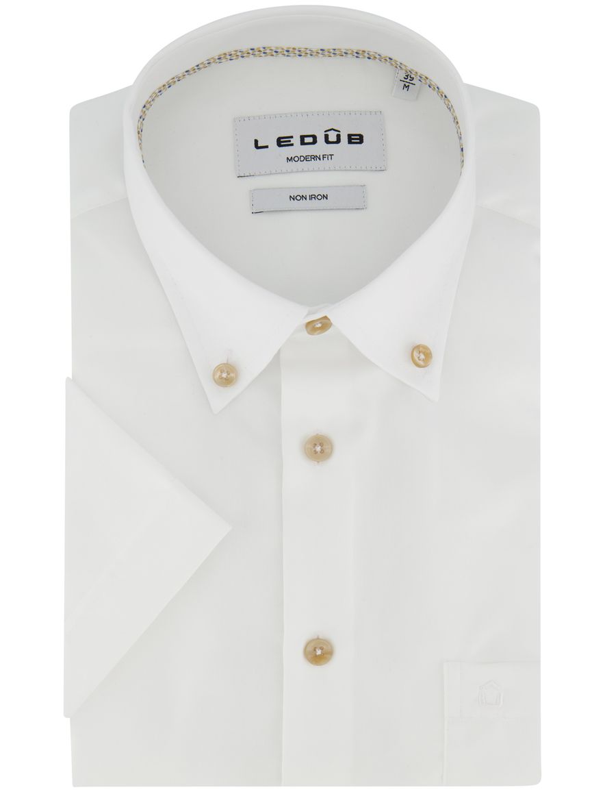 Overhemd Ledub Modern Fit korte mouw button-down boord wit