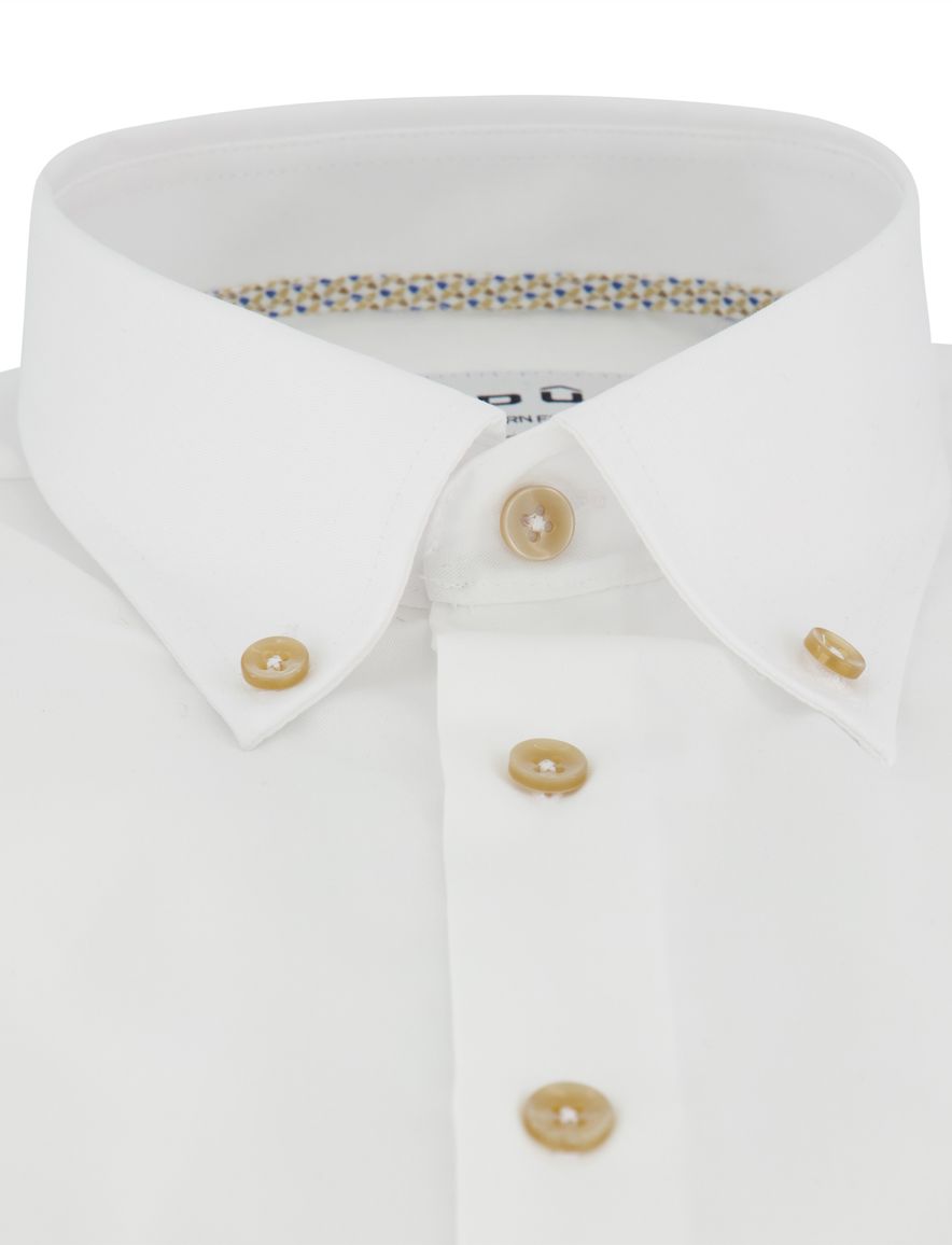 Overhemd Ledub Modern Fit korte mouw button-down boord wit