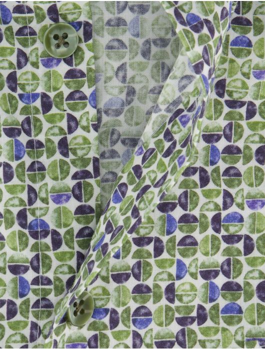 Ledub overhemd korte mouw groen geprint Modern Fit