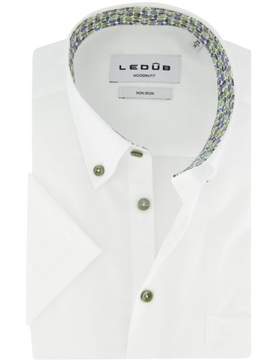 Ledub Katoenen korte mouw wit overhemd Ledub Modern Fit