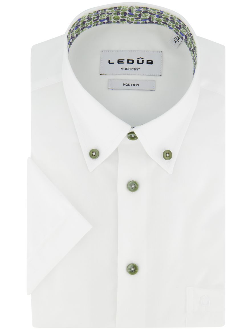 Overhemd Ledub Modern Fit korte mouw wit katoen strijkvrij