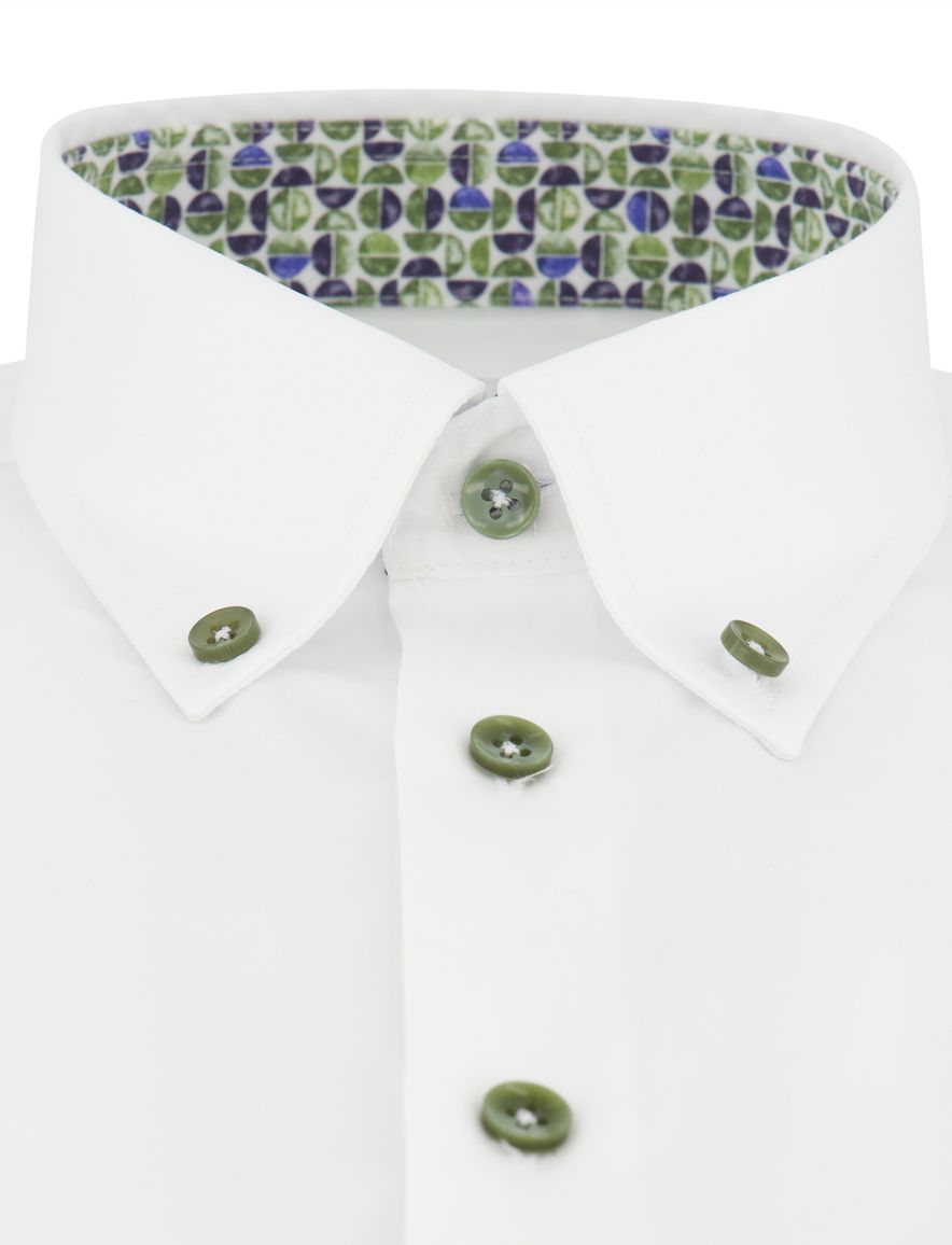 Overhemd Ledub Modern Fit korte mouw wit katoen strijkvrij