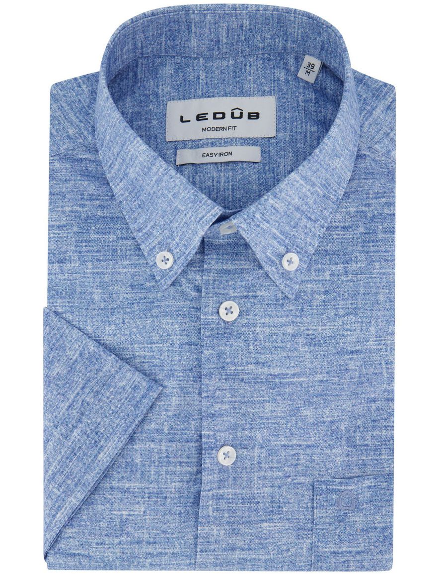 Overhemd Ledub Modern Fit korte mouw blauw gemeleerd