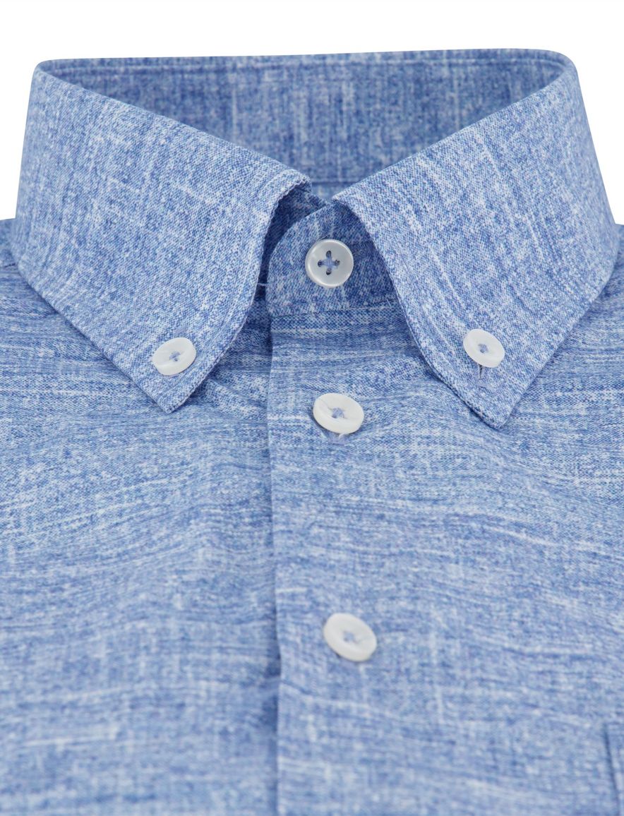 Overhemd Ledub Modern Fit korte mouw blauw gemeleerd