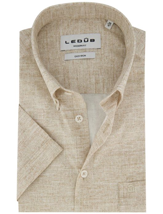 Ledub overhemd beige korte mouw Modern Fit