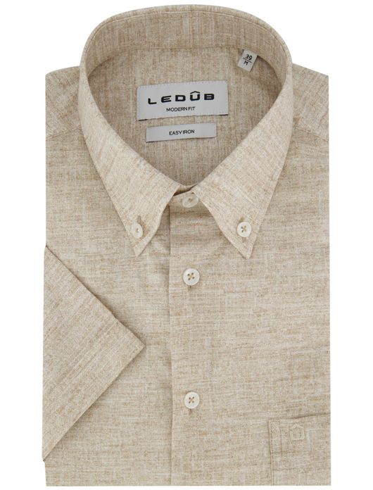 Ledub overhemd beige korte mouw Modern Fit